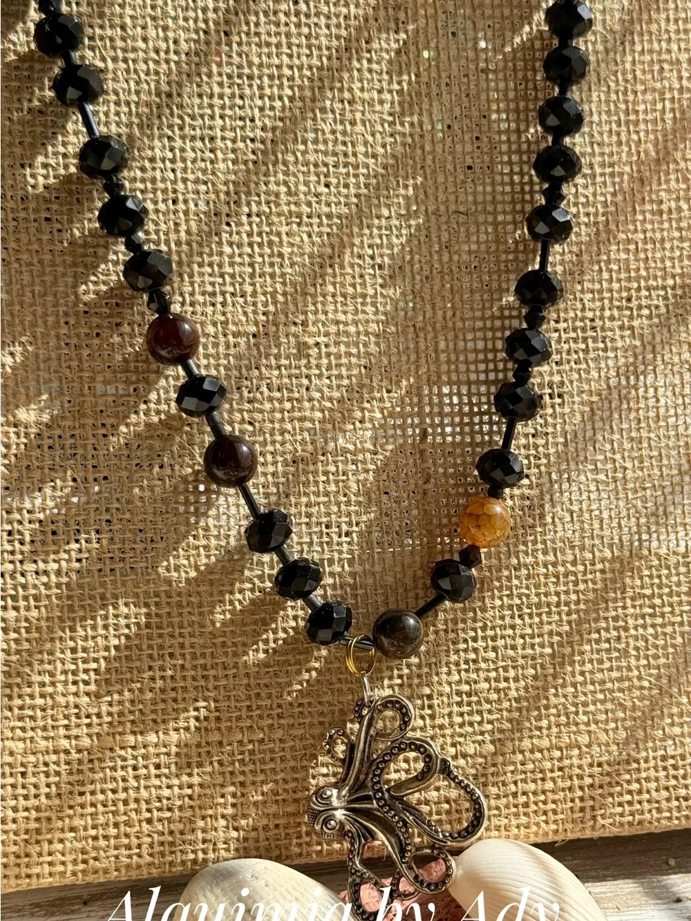 HIGH SUMMER + Black Faceted & Textured Beaded Necklace onyx